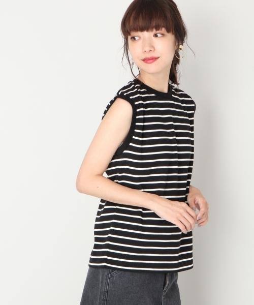 LOWRYS FARM（ローリーズファーム）の「ボーダーノースリーブ　813751（Tシャツ/カットソー・レディース・ブラック/ブラウン/オフホワイト・LARGE/MEDIUM）」の3枚目の写真