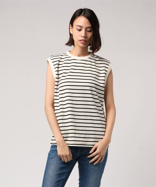 LOWRYS FARM（ローリーズファーム）の「ボーダーノースリーブ　813751（Tシャツ/カットソー・レディース・ブラック/ブラウン/オフホワイト・LARGE/MEDIUM）」の6枚目の写真