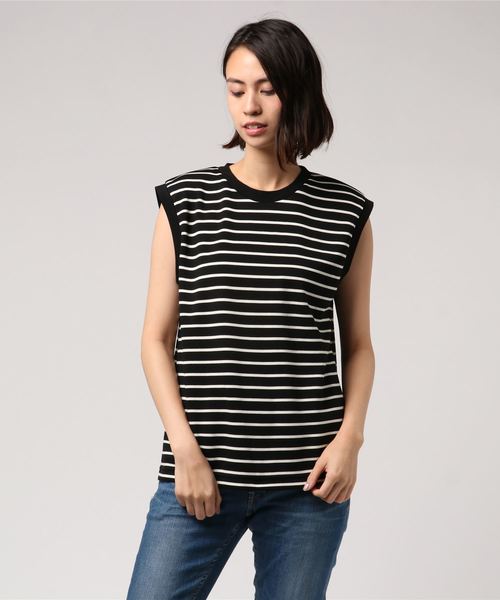 LOWRYS FARM（ローリーズファーム）の「ボーダーノースリーブ　813751（Tシャツ/カットソー・レディース・ブラック/ブラウン/オフホワイト・LARGE/MEDIUM）」の7枚目の写真