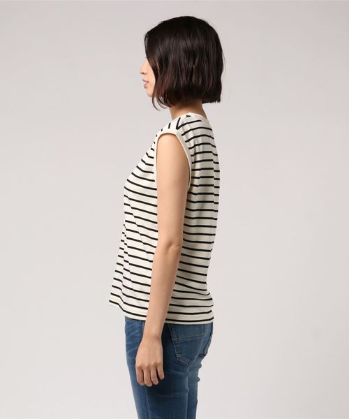 LOWRYS FARM（ローリーズファーム）の「ボーダーノースリーブ　813751（Tシャツ/カットソー・レディース・ブラック/ブラウン/オフホワイト・LARGE/MEDIUM）」の4枚目の写真