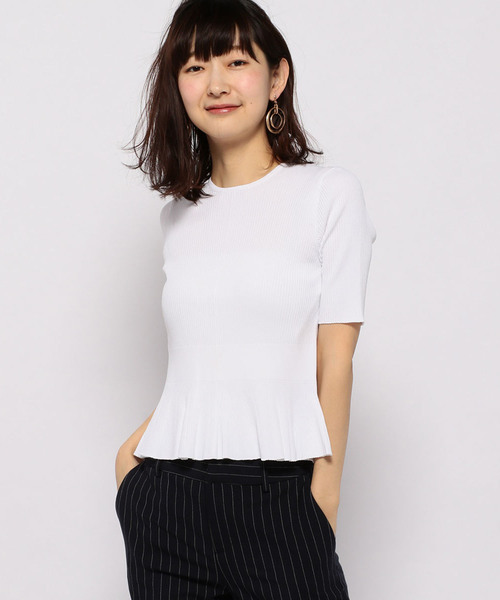 A/C DESIGN BY ALPHA CUBIC(エーシーデザインバイアルファキュービック)の「【カタログ掲載】ペプラムニット(ニット/セーター・レディース・ピンク/ラベンダー/オフホワイト/ネイビー・M size/L size)」の1枚目の写真