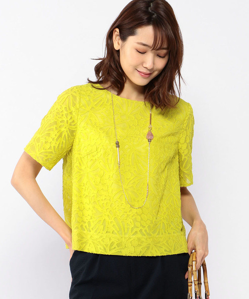 A/C DESIGN BY ALPHA CUBIC（エーシーデザインバイアルファキュービック）の「◇カタログ掲載◇パイナップルジャガードブラウス（シャツ/ブラウス・レディース・ブラック/オフホワイト/イエロー・11号/9号/13号）」の3枚目の写真