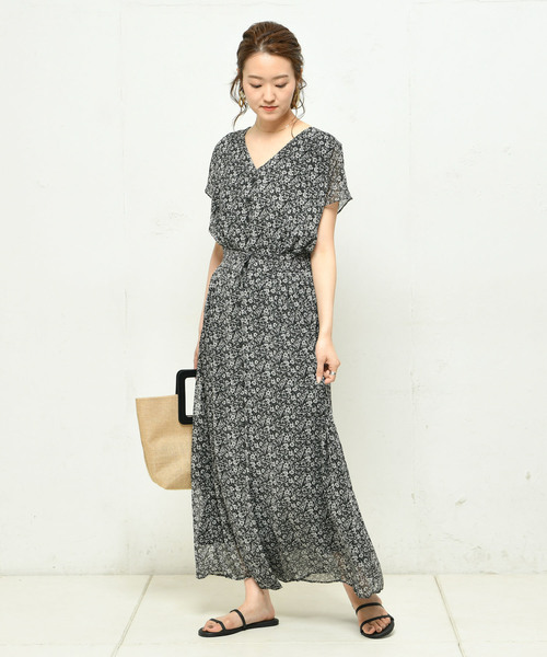 DouDou（ドゥドゥ）の「プリントマキシワンピース（ワンピース・レディース・ブラック/ベージュ・FREE）」の6枚目の写真