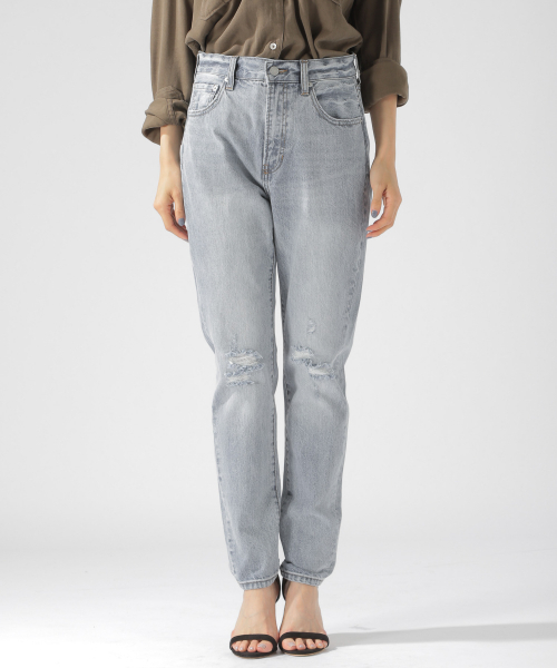 BAYFLOW（ベイフロー）の「ダメージテーパード　19AW（デニムパンツ・レディース・ブルー/ブラック/ネイビー/オフホワイト・SMALL/MEDIUM/LARGE）」の6枚目の写真