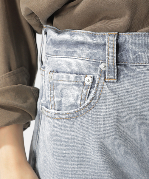 BAYFLOW（ベイフロー）の「ダメージテーパード　19AW（デニムパンツ・レディース・ブルー/ブラック/ネイビー/オフホワイト・SMALL/MEDIUM/LARGE）」の18枚目の写真