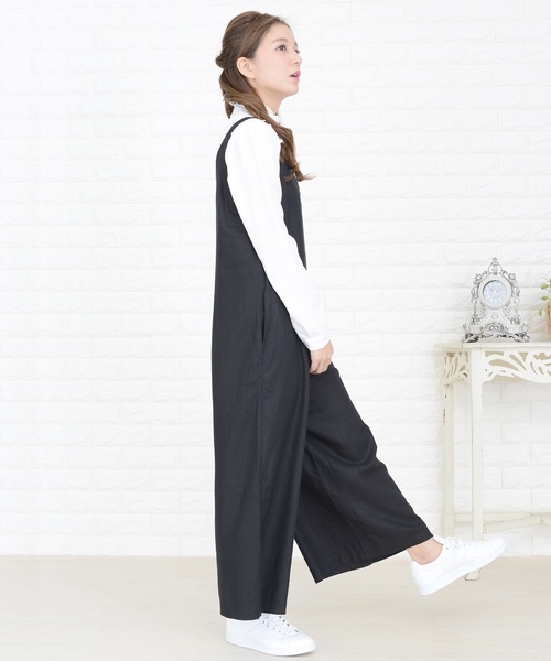 Vネックワイドパンツサロペット オールインワン・パンツ（つなぎ