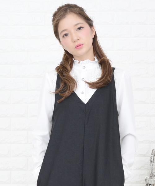 Lace Ladies(レースレディース)の「Vネックワイドパンツサロペット オールインワン・パンツ(つなぎ/オールインワン・レディース・ブラック・M/L/XL/S)」の7枚目の写真