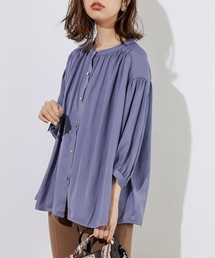 natural couture | とろみサテンギャザーブラウス(シャツ/ブラウス)