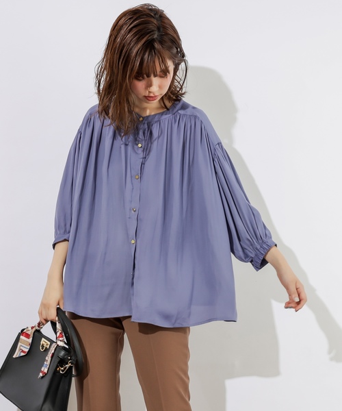 natural couture（ナチュラルクチュール）の「とろみサテンギャザーブラウス（シャツ/ブラウス・レディース・オフホワイト/ブラウン/ベージュ/ミント/ブルー/ピンク系その他/ドット・FREE）」の13枚目の写真