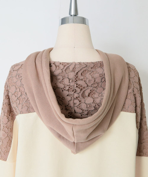 n'OrLABEL（ノアールレーベル）の「『レース×配色デザインパーカー』（パーカー・レディース・アイボリー/モカ/グレイッシュブルー/ブラック/ボルドー/ブルーパープル・FREE）」の7枚目の写真