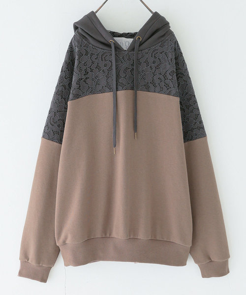 n'OrLABEL（ノアールレーベル）の「『レース×配色デザインパーカー』（パーカー・レディース・アイボリー/モカ/グレイッシュブルー/ブラック/ボルドー/ブルーパープル・FREE）」の17枚目の写真