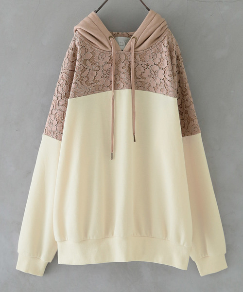 n'OrLABEL（ノアールレーベル）の「『レース×配色デザインパーカー』（パーカー・レディース・アイボリー/モカ/グレイッシュブルー/ブラック/ボルドー/ブルーパープル・FREE）」の9枚目の写真