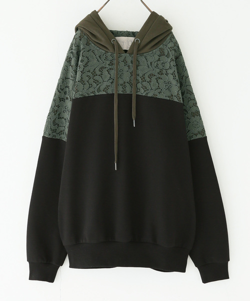 n'OrLABEL（ノアールレーベル）の「『レース×配色デザインパーカー』（パーカー・レディース・アイボリー/モカ/グレイッシュブルー/ブラック/ボルドー/ブルーパープル・FREE）」の15枚目の写真