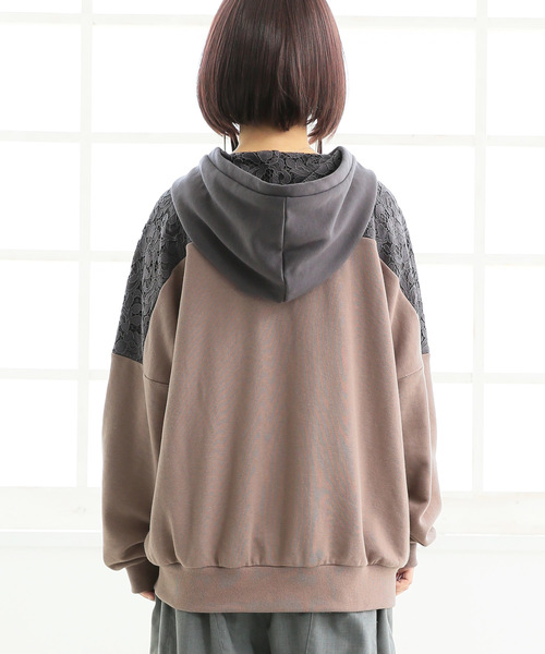 n'OrLABEL（ノアールレーベル）の「『レース×配色デザインパーカー』（パーカー・レディース・アイボリー/モカ/グレイッシュブルー/ブラック/ボルドー/ブルーパープル・FREE）」の16枚目の写真