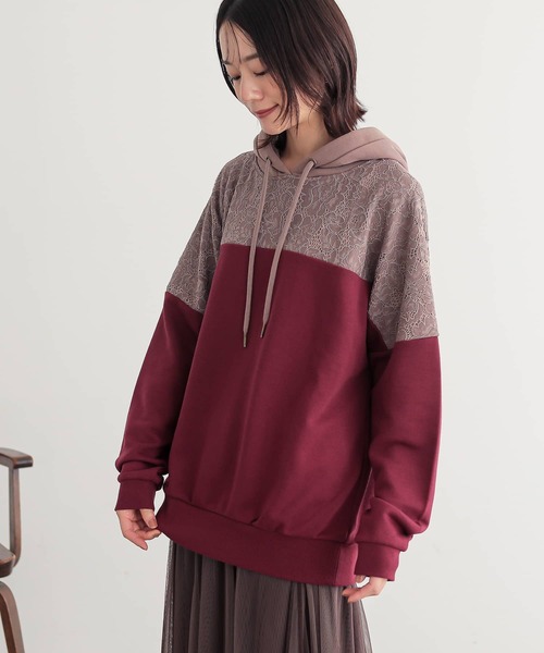 n'OrLABEL（ノアールレーベル）の「『レース×配色デザインパーカー』（パーカー・レディース・アイボリー/モカ/グレイッシュブルー/ブラック/ボルドー/ブルーパープル・FREE）」の19枚目の写真