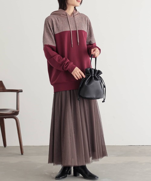 n'OrLABEL（ノアールレーベル）の「『レース×配色デザインパーカー』（パーカー・レディース・アイボリー/モカ/グレイッシュブルー/ブラック/ボルドー/ブルーパープル・FREE）」の21枚目の写真