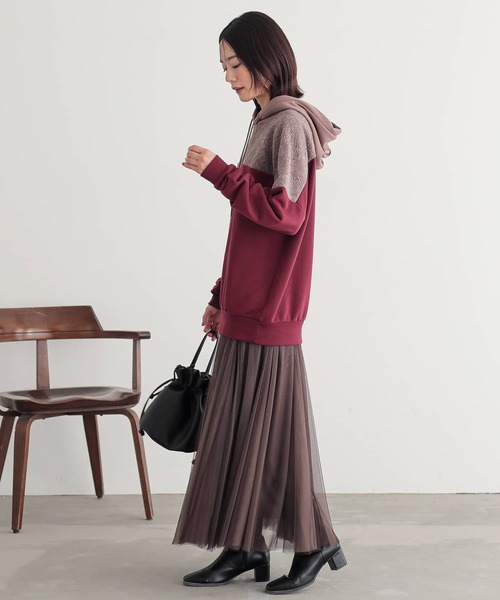 n'OrLABEL（ノアールレーベル）の「『レース×配色デザインパーカー』（パーカー・レディース・アイボリー/モカ/グレイッシュブルー/ブラック/ボルドー/ブルーパープル・FREE）」の22枚目の写真