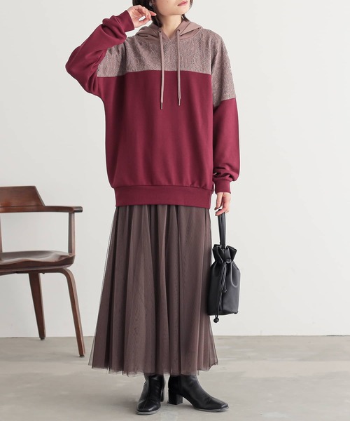 n'OrLABEL（ノアールレーベル）の「『レース×配色デザインパーカー』（パーカー・レディース・アイボリー/モカ/グレイッシュブルー/ブラック/ボルドー/ブルーパープル・FREE）」の20枚目の写真