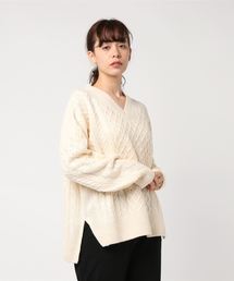 AMERICAN HOLIC | Vネック裾スリットケーブルニットプルオーバー(ニット/セーター)