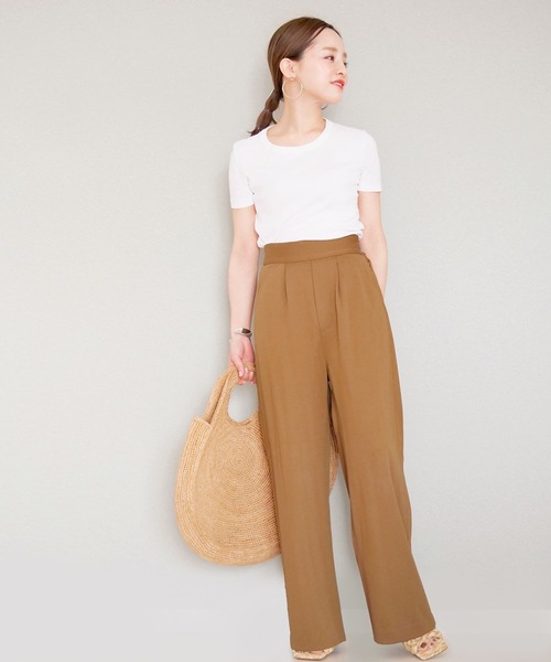 KOBE LETTUCE（コウベレタス）の「サイドジップとろみジャージーセミワイドパンツ（その他パンツ・レディース・カーキ/ブラック/ベージュ/ダークブラウン/レッド系その他/ライトベージュ/ベージュ系その他3/ブラック系その他/ブラウン/ネイビー・M/S）」の16枚目の写真