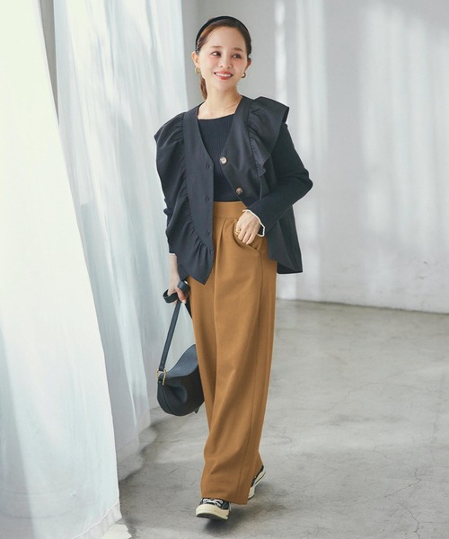 KOBE LETTUCE（コウベレタス）の「サイドジップとろみジャージーセミワイドパンツ（その他パンツ・レディース・カーキ/ブラック/ベージュ/ダークブラウン/レッド系その他/ライトベージュ/ベージュ系その他3/ブラック系その他/ブラウン/ネイビー・M/S）」の13枚目の写真