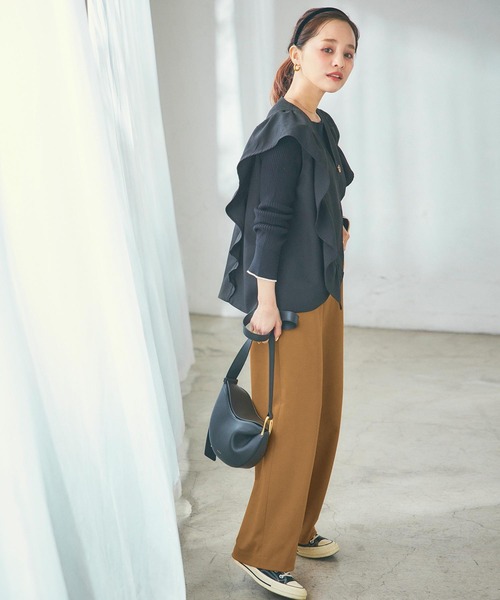 KOBE LETTUCE（コウベレタス）の「サイドジップとろみジャージーセミワイドパンツ（その他パンツ・レディース・カーキ/ブラック/ベージュ/ダークブラウン/レッド系その他/ライトベージュ/ベージュ系その他3/ブラック系その他/ブラウン/ネイビー・M/S）」の15枚目の写真