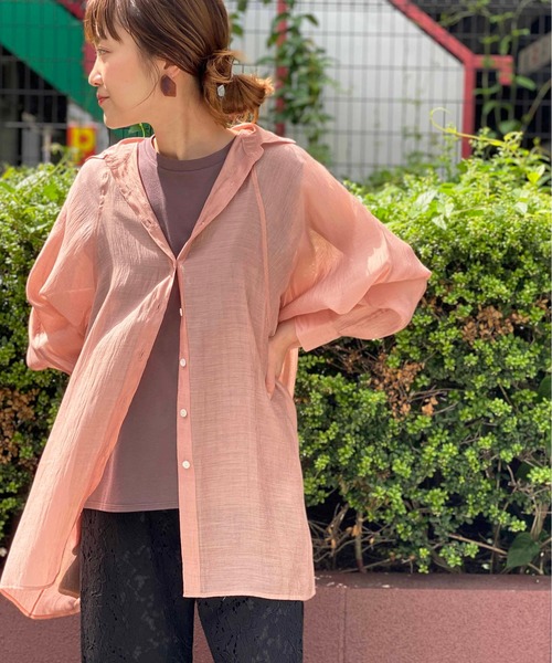 PICCIN（ピッチン）の「ラグランシアーシャツ（シャツ/ブラウス・レディース・ブラック/ベージュ/サーモンピンク・M）」の3枚目の写真