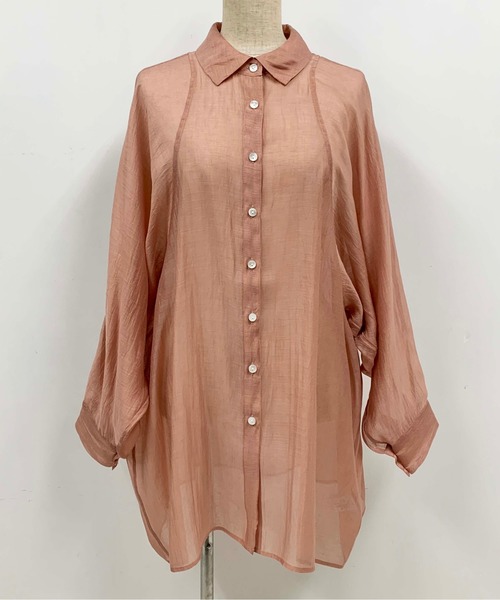 PICCIN（ピッチン）の「ラグランシアーシャツ（シャツ/ブラウス・レディース・ブラック/ベージュ/サーモンピンク・M）」の4枚目の写真