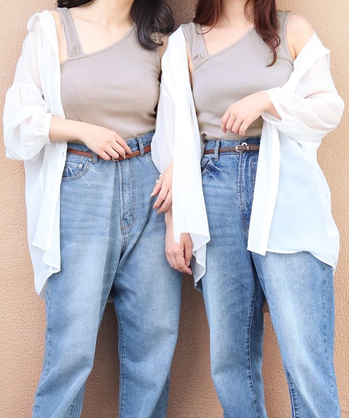 PairPair（ペアペア）の「アシメリブタンク付シアーシャツ（シャツ/ブラウス・レディース・ミント/ライトベージュ/ラベンダー/オフホワイト・FREE）」の2枚目の写真