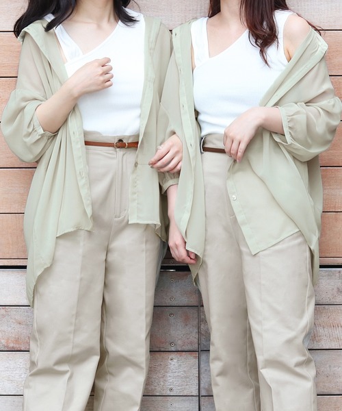 PairPair（ペアペア）の「アシメリブタンク付シアーシャツ（シャツ/ブラウス・レディース・ミント/ライトベージュ/ラベンダー/オフホワイト・FREE）」の3枚目の写真