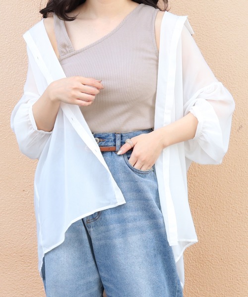 PairPair（ペアペア）の「アシメリブタンク付シアーシャツ（シャツ/ブラウス・レディース・ミント/ライトベージュ/ラベンダー/オフホワイト・FREE）」の7枚目の写真