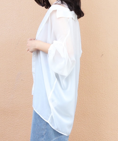 PairPair（ペアペア）の「アシメリブタンク付シアーシャツ（シャツ/ブラウス・レディース・ミント/ライトベージュ/ラベンダー/オフホワイト・FREE）」の8枚目の写真