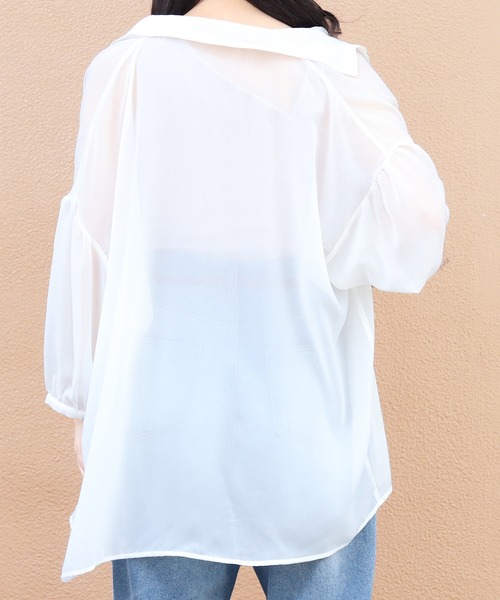 PairPair（ペアペア）の「アシメリブタンク付シアーシャツ（シャツ/ブラウス・レディース・ミント/ライトベージュ/ラベンダー/オフホワイト・FREE）」の9枚目の写真