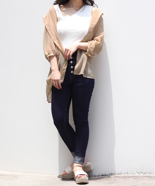 PairPair（ペアペア）の「アシメリブタンク付シアーシャツ（シャツ/ブラウス・レディース・ミント/ライトベージュ/ラベンダー/オフホワイト・FREE）」の11枚目の写真