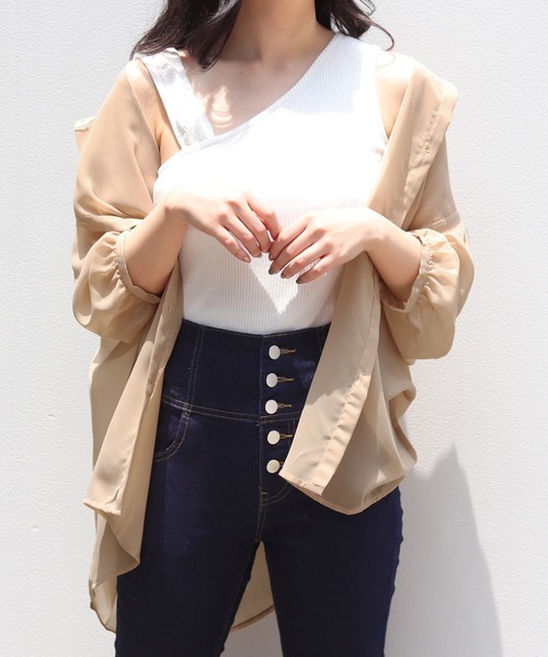 PairPair（ペアペア）の「アシメリブタンク付シアーシャツ（シャツ/ブラウス・レディース・ミント/ライトベージュ/ラベンダー/オフホワイト・FREE）」の12枚目の写真