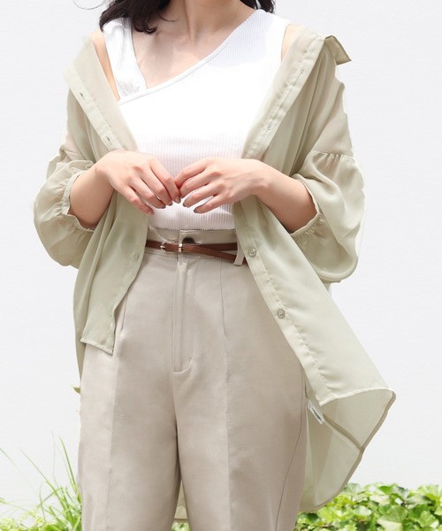 PairPair（ペアペア）の「アシメリブタンク付シアーシャツ（シャツ/ブラウス・レディース・ミント/ライトベージュ/ラベンダー/オフホワイト・FREE）」の17枚目の写真