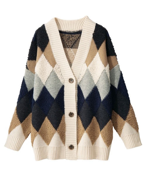 GeeRA(ジーラ)の「アーガイルニットカーディガン(カーディガン/ボレロ・レディース・アイボリー/チャコール/ブラック/ブラウン・MEDIUM/LARGE/X-LARGE/XX-LARGE)」の7枚目の写真