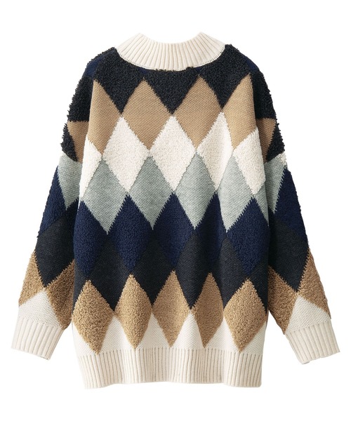 GeeRA(ジーラ)の「アーガイルニットカーディガン(カーディガン/ボレロ・レディース・アイボリー/チャコール/ブラック/ブラウン・MEDIUM/LARGE/X-LARGE/XX-LARGE)」の5枚目の写真