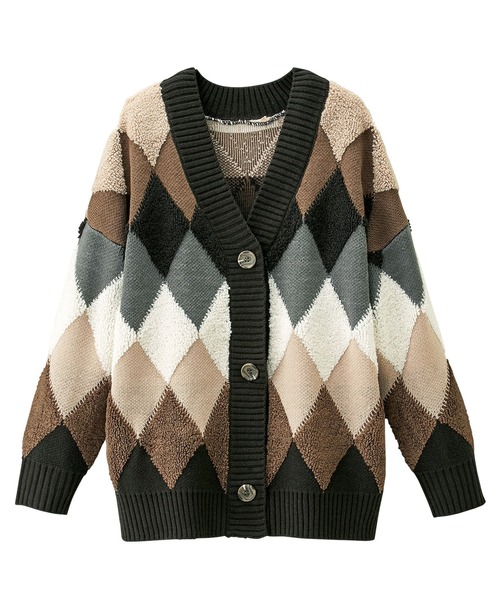 GeeRA(ジーラ)の「アーガイルニットカーディガン(カーディガン/ボレロ・レディース・アイボリー/チャコール/ブラック/ブラウン・MEDIUM/LARGE/X-LARGE/XX-LARGE)」の8枚目の写真