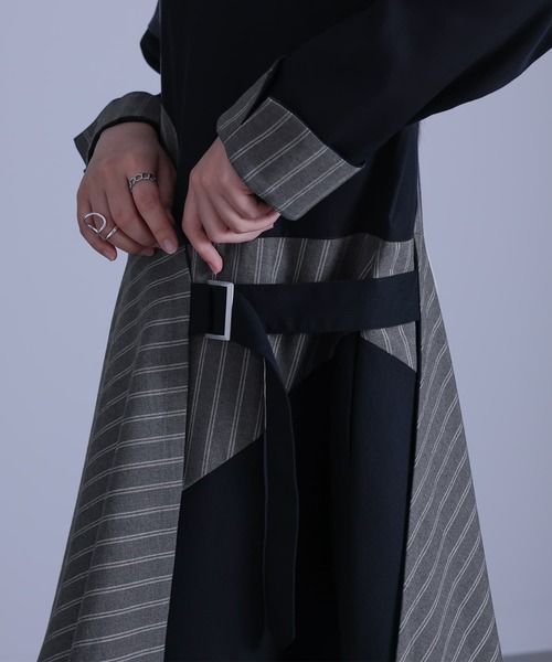 kOhAKU（コハク）の「『無地×ストライプ切替デザインアシメワンピース』（ワンピース・レディース・ブラック・FREE）」の12枚目の写真