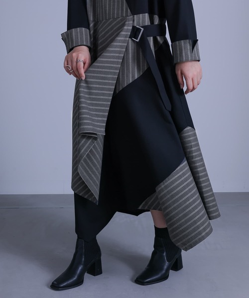 kOhAKU（コハク）の「『無地×ストライプ切替デザインアシメワンピース』（ワンピース・レディース・ブラック・FREE）」の13枚目の写真