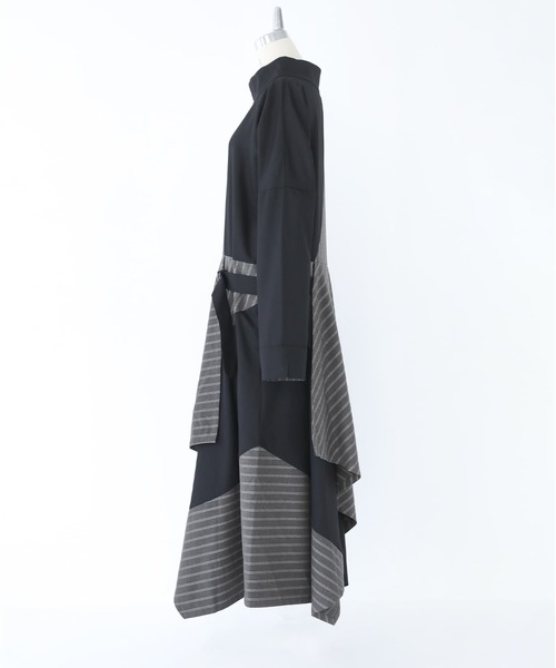 kOhAKU（コハク）の「『無地×ストライプ切替デザインアシメワンピース』（ワンピース・レディース・ブラック・FREE）」の15枚目の写真