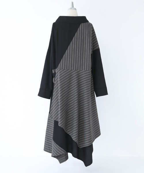 kOhAKU（コハク）の「『無地×ストライプ切替デザインアシメワンピース』（ワンピース・レディース・ブラック・FREE）」の17枚目の写真