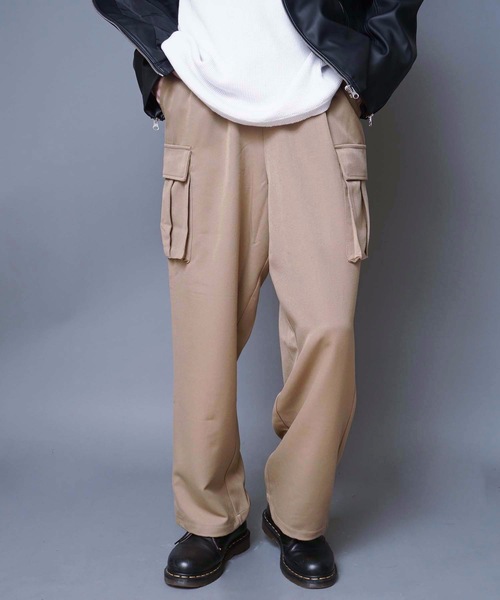 UNIIT(ユニット)の「【UNIIT】T/Rツイルワイドカーゴパンツ ワイドシルエット ポケット付き 無地 ウエスト紐仕様(カーゴパンツ・メンズ・ブラック/ベージュ/カーキ・MEDIUM/LARGE)」の3枚目の写真