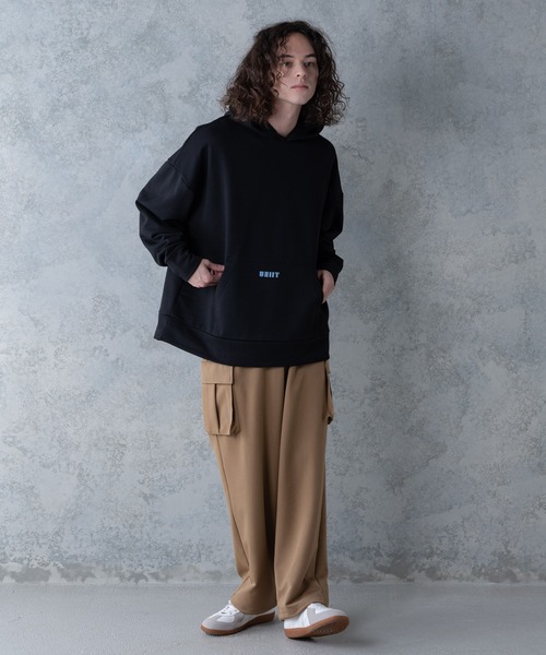 UNIIT(ユニット)の「【UNIIT】T/Rツイルワイドカーゴパンツ ワイドシルエット ポケット付き 無地 ウエスト紐仕様(カーゴパンツ・メンズ・ブラック/ベージュ/カーキ・MEDIUM/LARGE)」の6枚目の写真