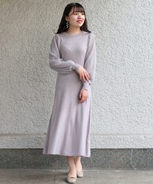 チュールスリーブニットワンピース