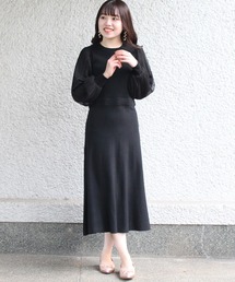 チュールスリーブニットワンピース
