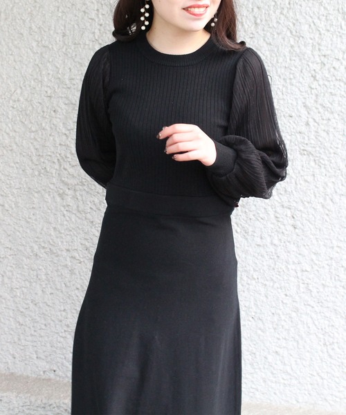 ASTORIA ODIER(アストリアオディール)の「チュールスリーブニットワンピース(ワンピース・レディース・ブラック/アイボリー/ミント/ラベンダー・MEDIUM)」の5枚目の写真