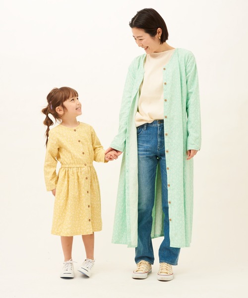 RUGGEDWORKS(ラゲッドワークス)の「【親子・姉妹お揃い】麻混 前開き花柄ワンピース(ワンピース・レディース・イエロー/ライトグリーン・FREE)」の6枚目の写真