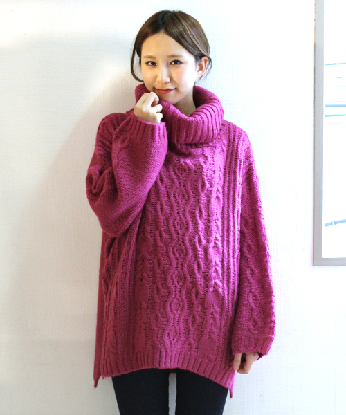 WHO'S WHO gallery(フーズフーギャラリー)の「【期間限定セール】【THE BIG SERIES 】Cable Turtle(ニット/セーター・レディース・グリーン/ブラウン/パープル/ブラック/グレー/ネイビー・FREE)」の6枚目の写真